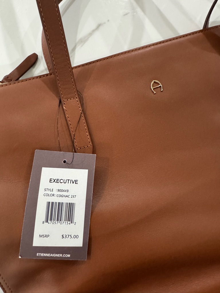 Etienne Aigner Cognac Leather Executive Tote With Gold Accent